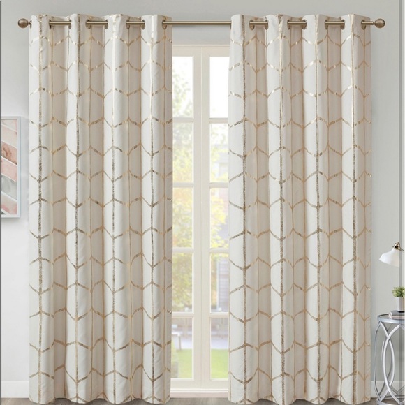 Raina Metallic Print Total Blackout Curtain Panel - Picture 1 of 5